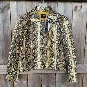 Tahari Jacket Moto Snake Animal Print Faux Vegan Leather Full Zip XS Moto NWT